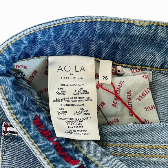 Alice + Olivia Ryley Floral Embroidered Bell Jeans Vintage Wash - Picture 8 of 10